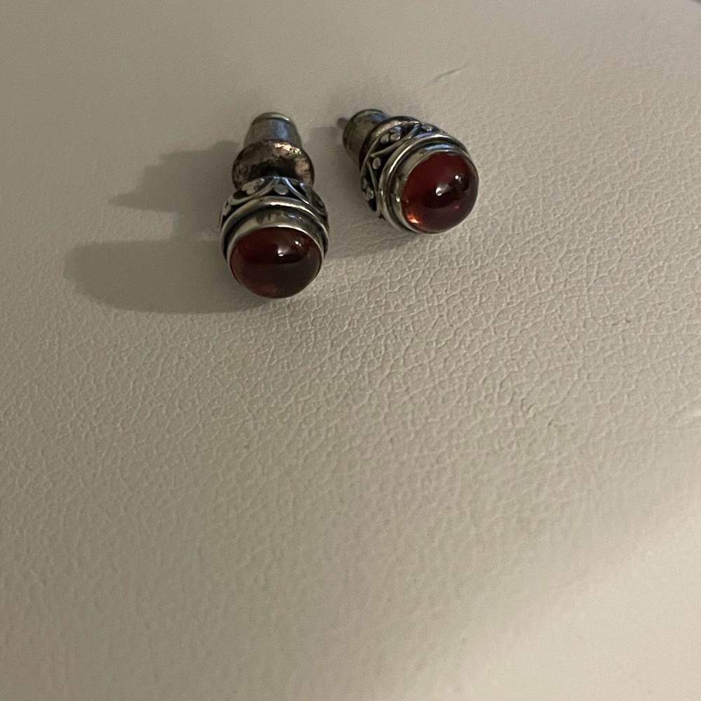 Elegant Garnet and Silver Stud Earrings